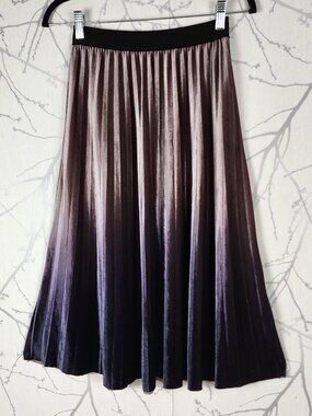 Ombre Velvet Elastic Waist Pleated Flowy Midi Skirt